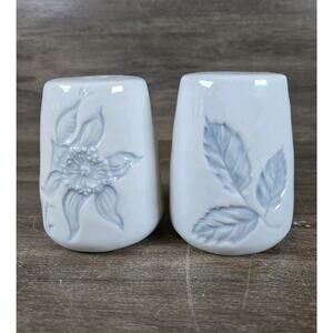 Grace Mitchell Jade Garden Salt and Pepper Whimsical White Blue Flower Leaves